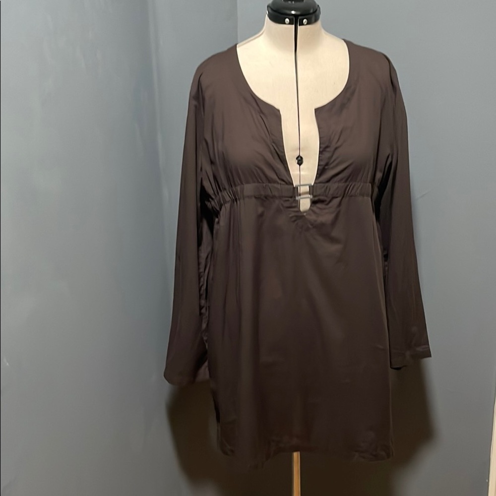 Lands' End Brown Swim Coverup Tunic with V-Neck Size-XL/18-20